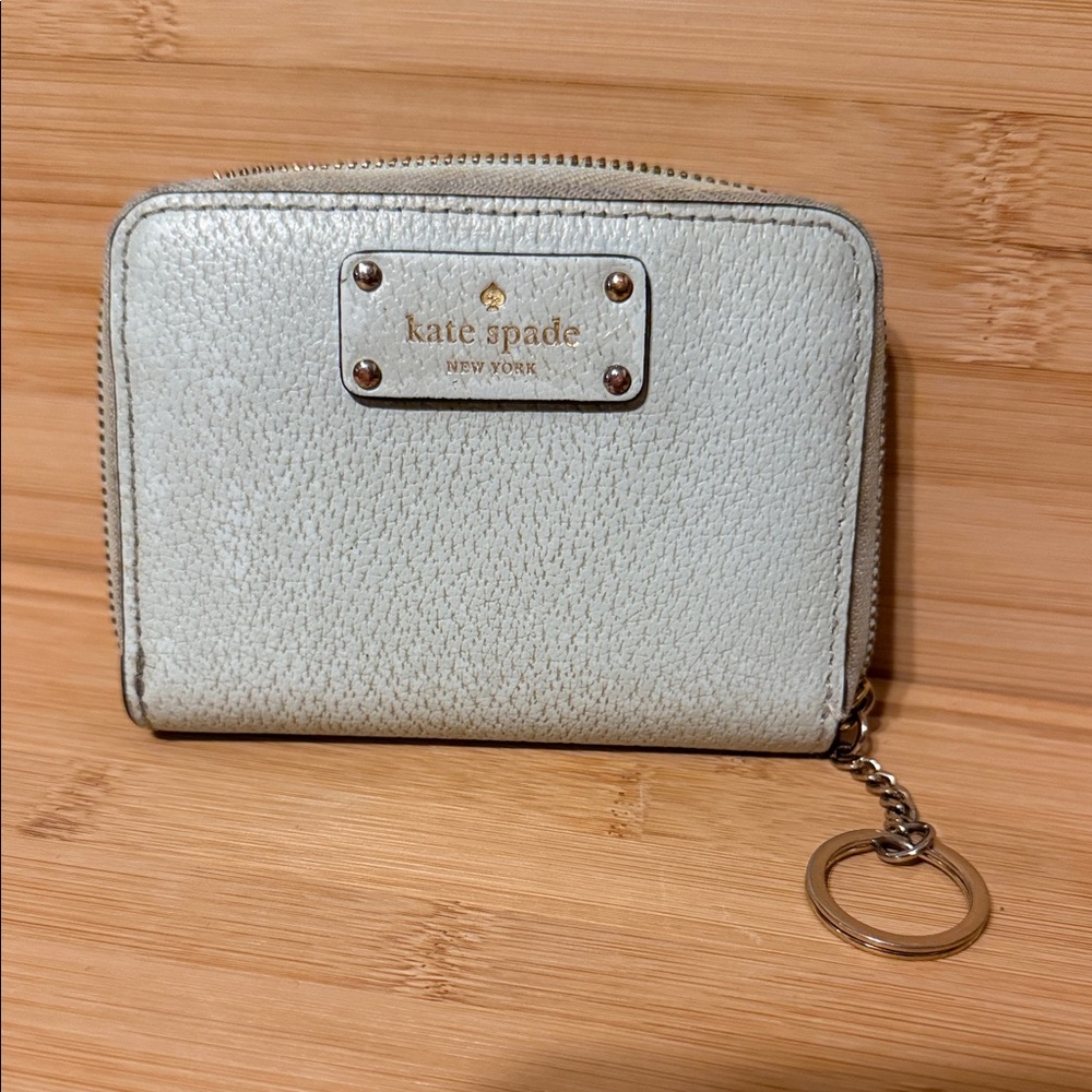 kate spade Light Blue Leather Zip Card Holder with Key Ring
